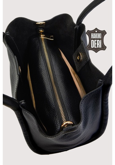 Hakiki Deri Kadın Organizerlı El Çantası Siyah Smr9206-2 Siyah