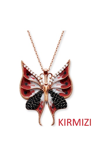 925 Ayar Gümüş Mineli Kelebek Kolye + Isme Özel Notlu Kutu