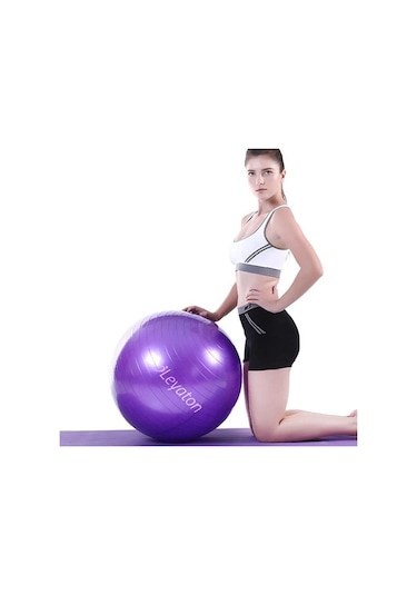 Leyaton Pilates Topu Kalın Büyük Boy Pilates Topu Mor Renk + Pompa 65 CM
