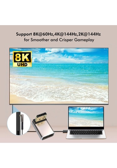 Sones Junsunmay 8k 60hz Pd1.4 Erkek Displayport - Dişi Displayport Adaptör Dönüştürücü, Açı: Aşağı