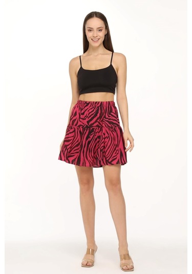 Şifon Krep Kumaş Şort Etek-429-fuşya Fuşya