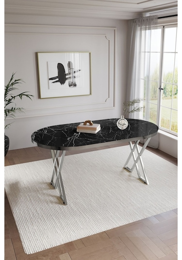 Mutfak Masası Takımı 6 Kişilik Masa Takımı Elma Avangarde Yemek Masa Takımı Benchli Gümüş