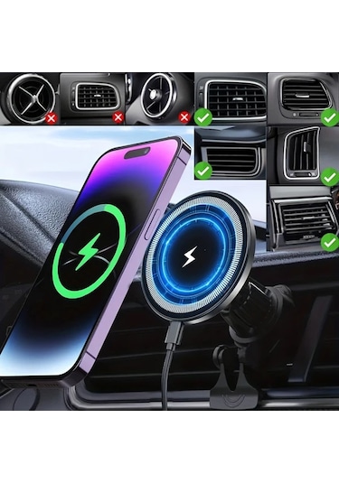Gateesat Manyetik 15w Hızlı Şarj Vantuzlu Araba Telefon Tutucu S30 Manyetik Kanca 1 İphone Samsung Galaxy Uyumlu