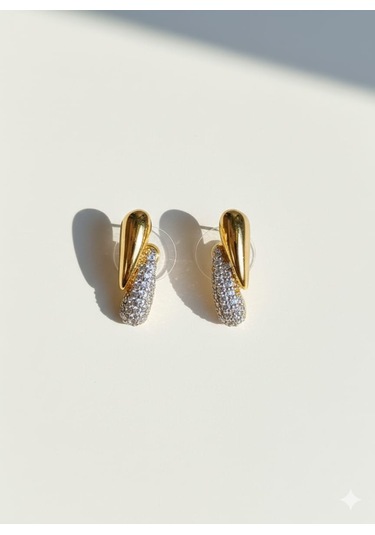 Şık Tasarım Çift Renk Zirkon Küpe Altın