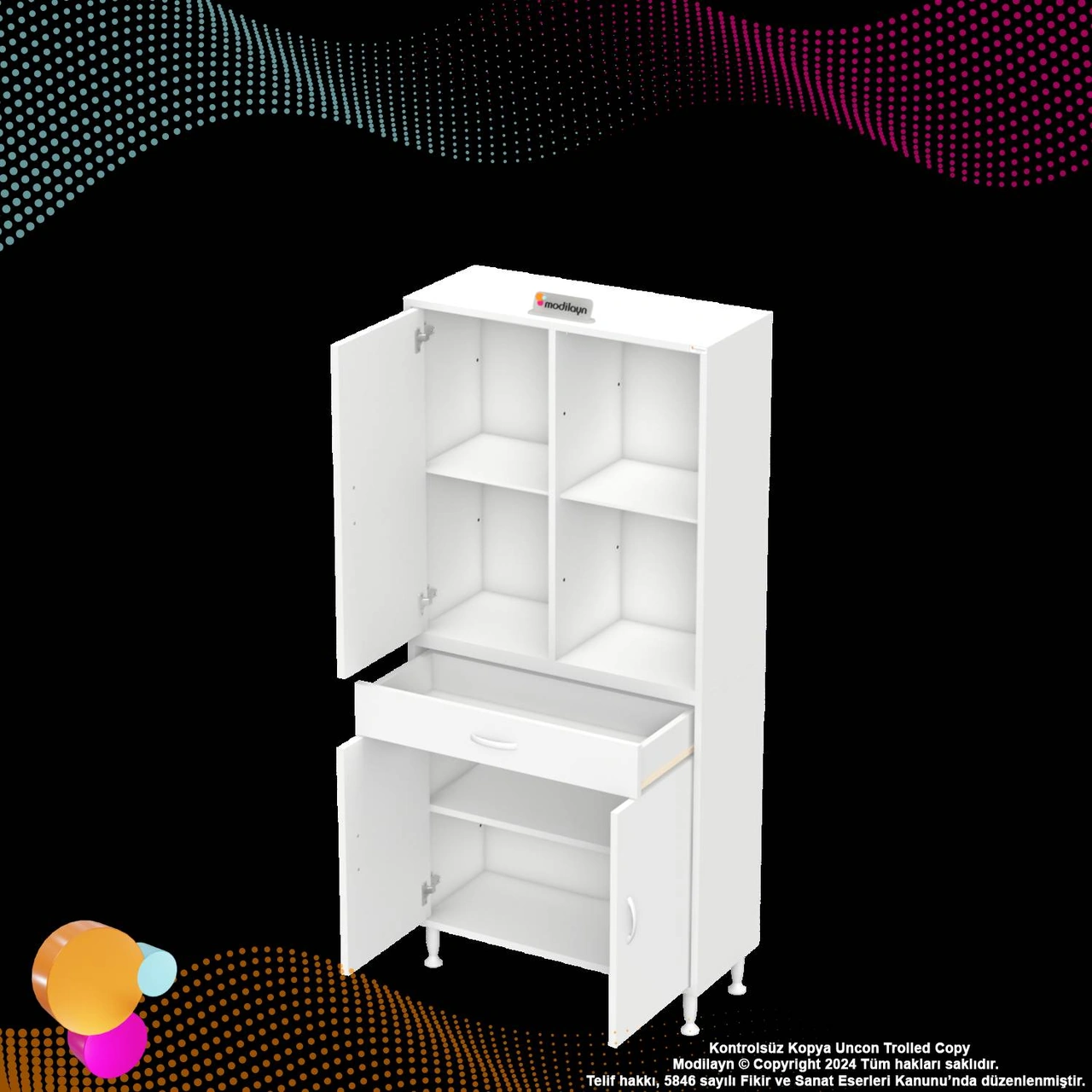 Kayra Banyo Ve Mutfak Dolabı Çok Amaçlı Dolap Tek Çekmece 3 Kapak 3 Raf 6 Bölme 80x173x32,5 Cm Beyaz