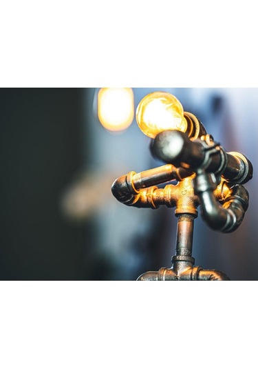 Borulardan Masa Lambası,endüstriyel Robot Lamba,hediyelik Rustik Siyah