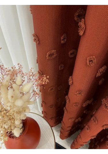 Brillant Carla Puffy Püsküllü Perde İstenilen Tüm Ölçülerde Kiremit Kiremit