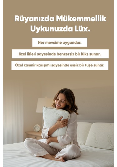 Özel Visko Kaşmir Uyku Yastığı - Ortopedik Visco Tombul Yastık - Ultra Lüx Cashmere Kumaş Beyaz