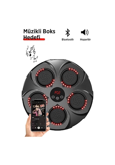 Ritimli Kum Torbası Boks Makinesi -akıllı Boks Egzersiz Aleti - Müzikli Boks Hedefi Siyah