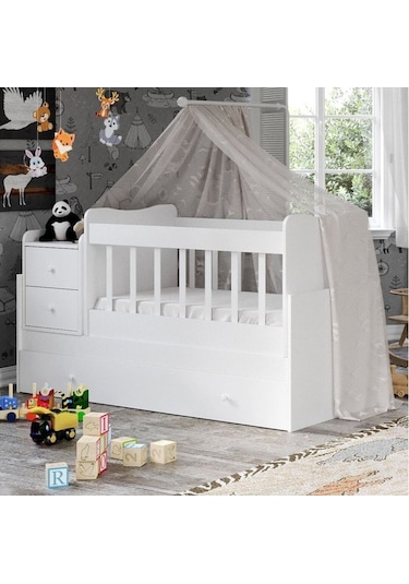 Baby Darling Sansa Büyüyen Beşik Beyaz Mdf Beyaz