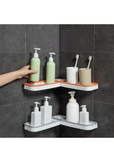 Turuncu Duvara Montaj Köşe Raf Yumruk 180 Derece Dönebilen Içi Boş Drenaj Banyo Organizatör Turuncu