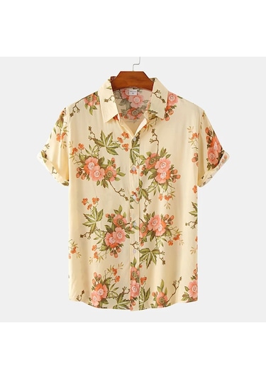 Snapbuy Erkek Yaz Çiçek Kısa Kollu Hawaii Gömlek Slim Fit Plaj Bluzkoyu Gri Koyu Gri