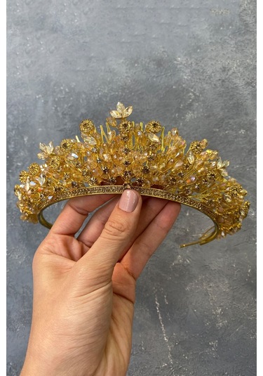 FdayAksesuar En Güzel Gelinlere Özel Akbahar Kristal Boncuklu Gelin Kına Tacı FRDY31656