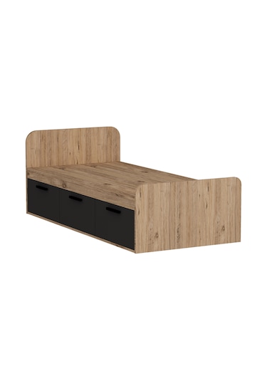 Arnetti Akser 90x190 Cm Yatak Uyumlu 3 Kapaklı Dolaplı Tek Kişilik Karyola Atlantik Çam Antrasit - Akser