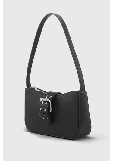 Kadın Siyah Vintage Görünüm Tokalı Omuz Çantası 268 Siyah