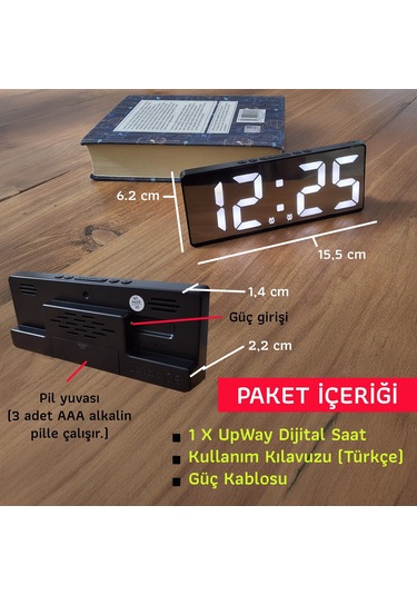 Upway Çift Alarmlı Dijital Masa Saati-aynalı Termometreli Tarihli Sese Duyarlı Beyaz Siyah - Beyaz