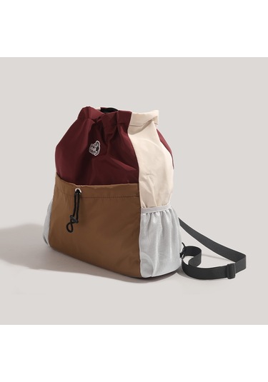 Charhp&kejnt Otantik Bağcıklı Sırt Çantası Retro Tarzı Kontrast Renk Büyük Kapasiteli Çanta 2024 Kontrast Renk Okul Çantası Kahverengi