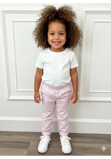 Kız Çocuk Desenli 3 Lü Paket Gündelik Rahat Pantolon Seti 2-7 Yaş Pembe-pudra-a.pembe