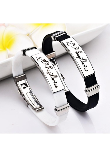 Siyah Charm Takı Paslanmaz Çelik 12 Takımyıldızları Kadınlar İçin Silikon Manşet Bilezikler Sagittarius