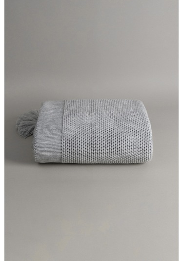 Miel Gri Kenarı Ponponlu Çift Kişilik Battaniye 200x220 37105 Gri