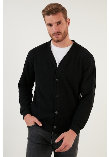 Buratti Pamuklu Regular Fit Düğmeli V Yaka Erkek Hırka 456205 Siyah