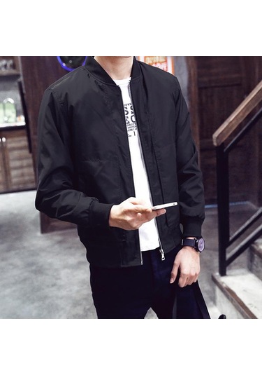 Varış İlkbahar Sonbahar Erkek Ceketler Katı Moda Mont Erkek Rahat Ince Standı Yaka Siyah