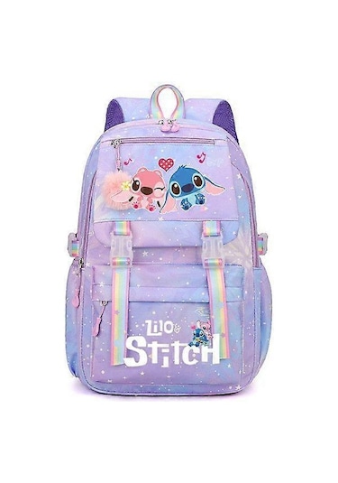 Stitch Kız Çocuk Okul Çantası Büyük Kapasiteli Stitch Sırt Çantası Günlük Pembe, Çok Renkli A Diğer