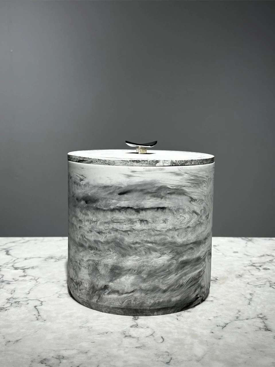 Mermer Desenli Beton Çöp Kovası Banyo Mutfak Tuvalet Wc 18 Cm 4 Litre Gri