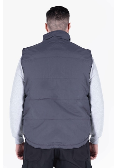 Elyaf Dolgulu Dik Yakalı Yelek Gri