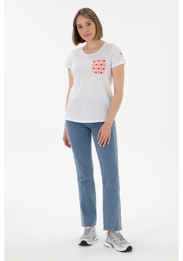 U.S. Polo Assn. Kadın Beyaz Bisiklet Yaka Tişört 50305832-VR013