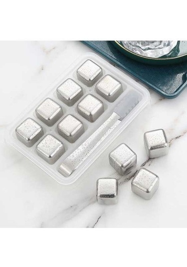 Pazly 304 Paslanmaz Çelik Buz Küpleri Gıda Sınıfı Dondurulmuş Buz Tartar Seti İçecek Bira Viski Buz Küpleri Metal Buz Küpleri 8 Adet Gümüş Gümüş