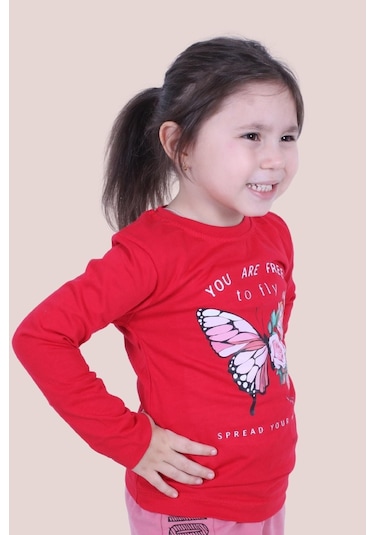 Kız Çocuk Baskılı Sweatshirt Kırmızı1 Kırmızı