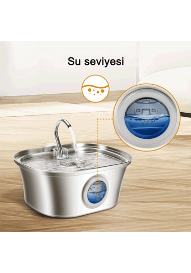 Ecronicword Paslanmaz Çelik Evcil Hayvan İçme Çeşmesi Kedi Köpek 3.2l W10