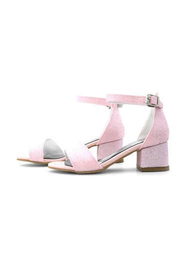 Lilo Simli Pembe Tek Bantlı Kız Çocuk Topuklu Abiye Ayakkabı Pembe