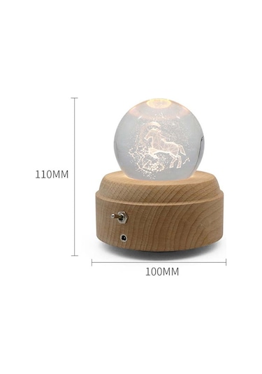 Sones Kız Yatak Başucu Lambası Kristal Top Ahşap Tabanlı Müzik Kutusu Şarjlı Parlayan Dönen Gece Lambası, Rastgele Müzik Gelin Ve Damat Diğer