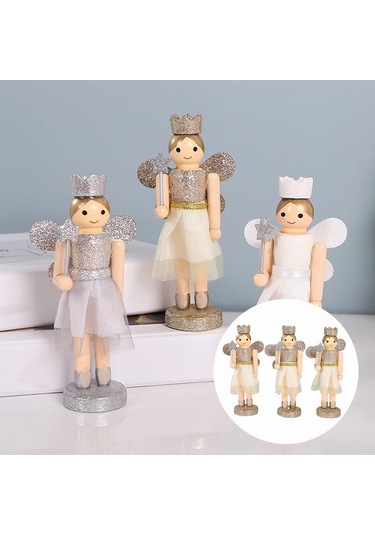 Homyl 3 Parça 12cm Ahşap Fındıkkıran Melek Kız Altın