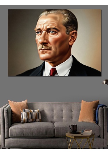 Ciddi Bakışlı Mustafa Kemal Atatürk Dekoratif Kanvas - Mdf Ahşap Tablo