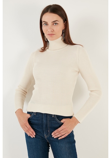 Lela Fitilli Regular Fit Balıkçı Yaka Soft Akrilik Bayan Kazak 4614102 Krem