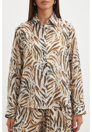 Uterpe Animal Print Gömlek Ekru