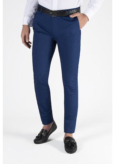 Erkek Slim Fit Petekli Italyan Kesim Keten Pantolon 21k-2200420-6 Sax Sax