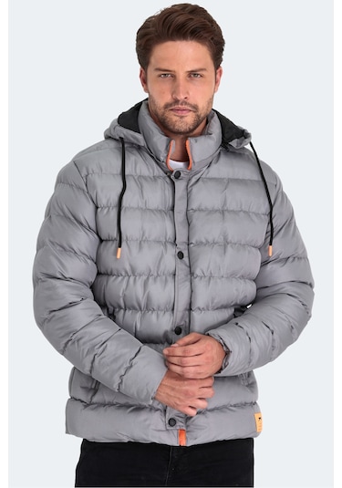 Slazenger Salıne Erkek Kapüşonlu Şişme Gri Mont & Kaban Gri
