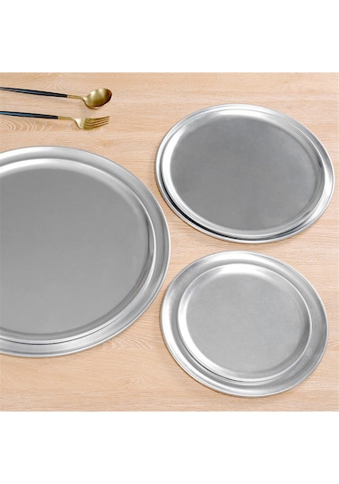 Pizza Tepsisi/tepsisi, Dar Kenar, Alüminyum, 10 İnç Gümüş