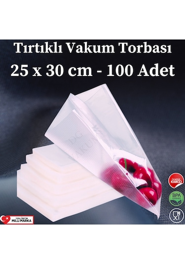 Tırtıklı Vakum Makinesi Poşeti Torbası - 25X30 Cm - 100 Adet