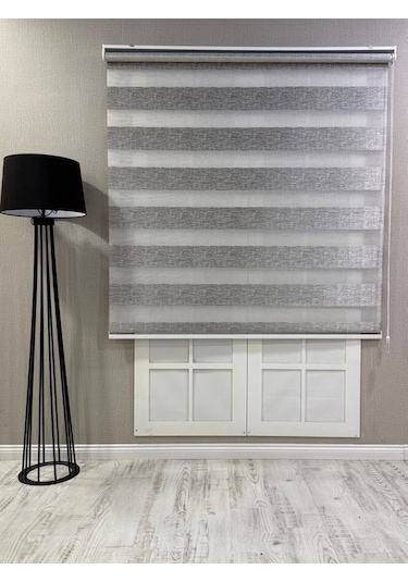 Delüks Zebra Stor Perde Geniş Plise Açık Gri Açık Gri