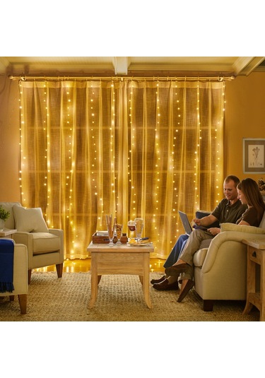 Perde Işıkları 9.8x6.5ft 200 Led Usb İle Çalışan Uzaktan Kumandalı Peri Işıkları Asılı Parıltılı Işıklar İç Mekan Dış Mekan Yatak Odası Pencere Düğün Parti Dekorasyonu Sıcak Beyaz Çok Renkli