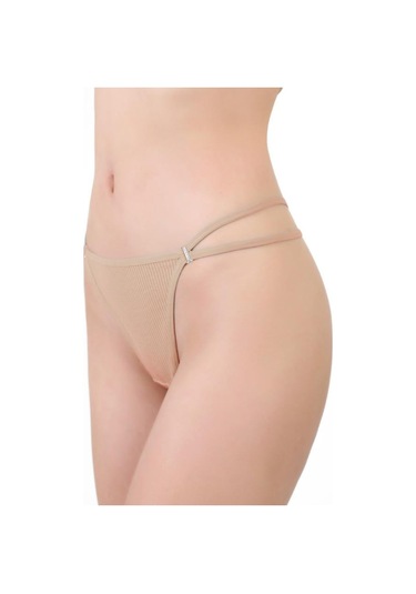 Kadın Pamuklu Ve Taş Detaylı Likralı Fitilli Kaşkorse Tanga Külot 5'li Paket Renkli-1 Çok Renkli