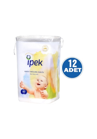 İpek Maxi 60 lı Bebek Temizleme Pamuğu 12 Paket - YENİ AMBALAJ