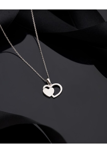 925 Ayar Rodyum Çift Kalp İsimli Gümüş Kolye Özelleştirilebilir Rzn10318