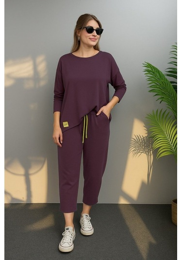 Leyla Sanat Sanata Yeni Bir Bakış Açısı Kadın Uzun Kollu Arma Detaylı Iki Iplik Viskon Ikili Takım Bordo