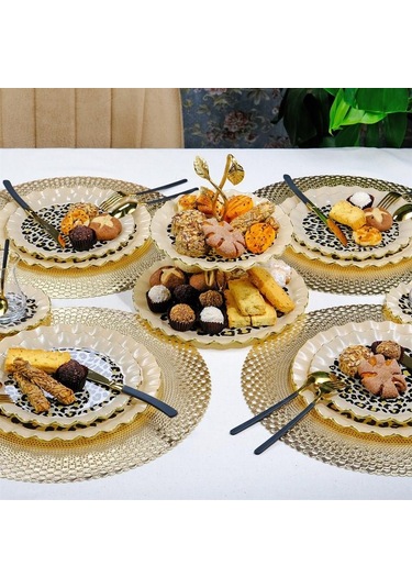 Glore Leopar Wavy Altın Yaldızlı Cam Kurabiyelik 26098